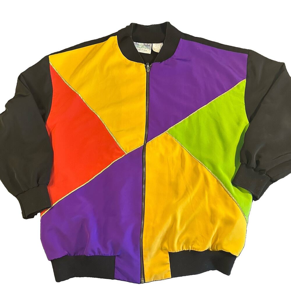 Vtg Delta Burke Collection 1X Bomber Jacket Colorblock Metallic Piping USA 90s